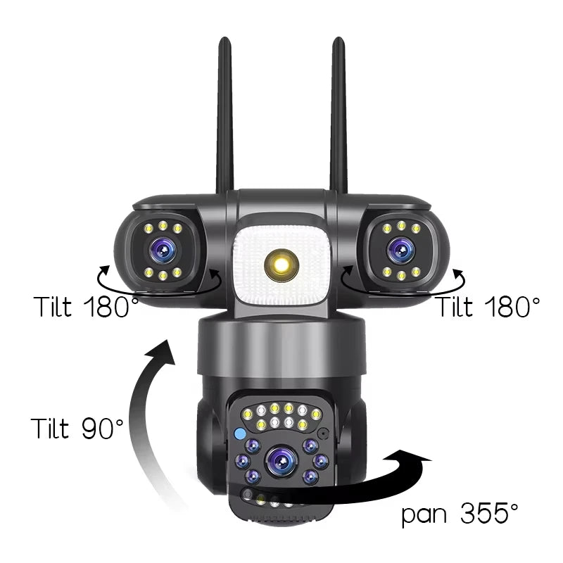 AIOOK Three-Lens 15MP WiFi IP Camera – Ultimate Outdoor Security with Full-Color Night Vision