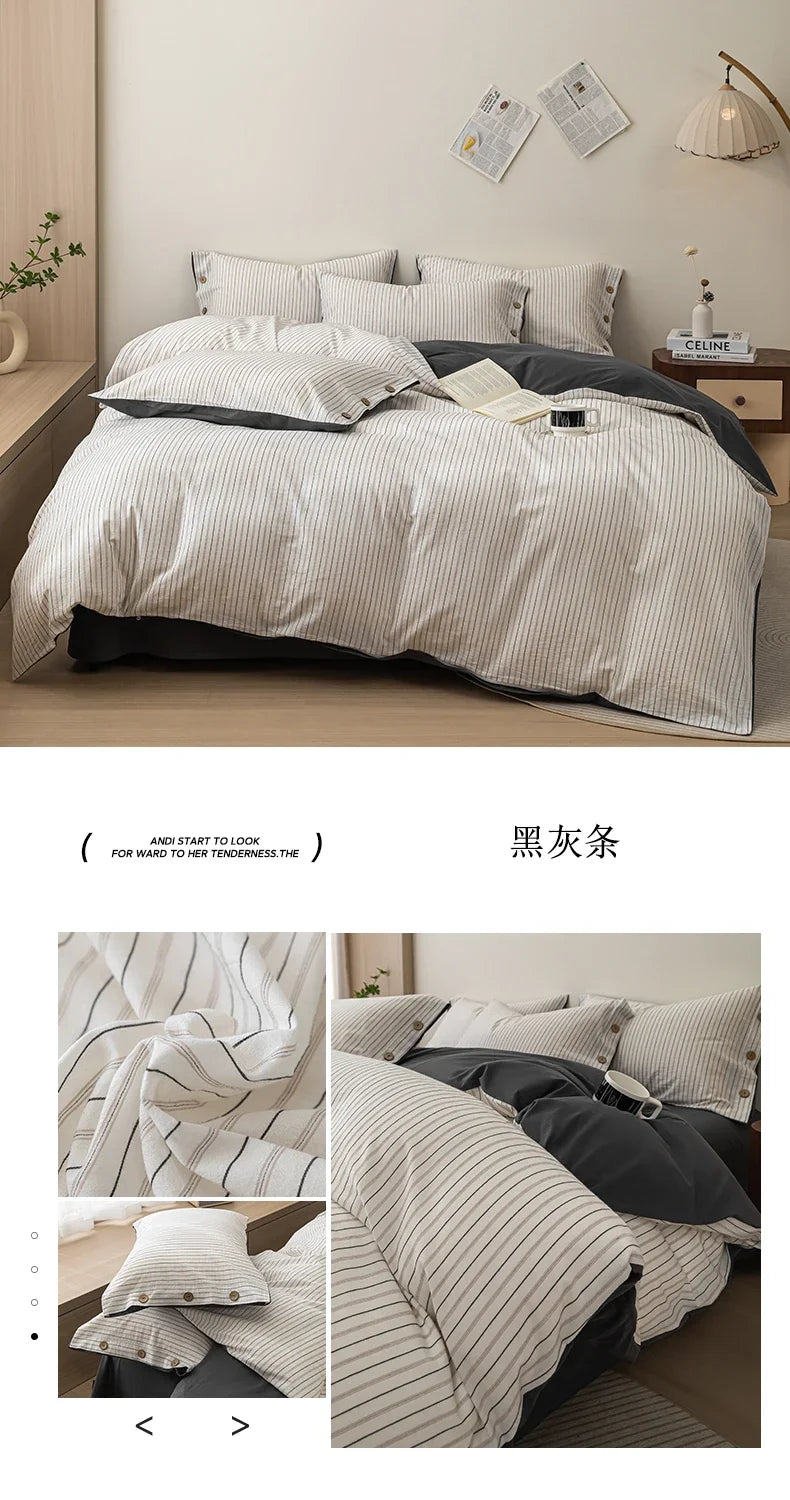 Luxury Yarn-Dyed Jacquard Striped Cotton Bedding Set – Elegant Comfort for Your Home