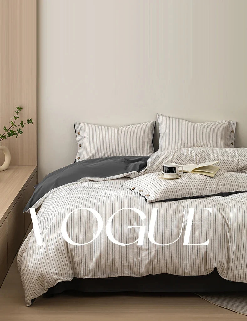 Luxury Yarn-Dyed Jacquard Striped Cotton Bedding Set – Elegant Comfort for Your Home