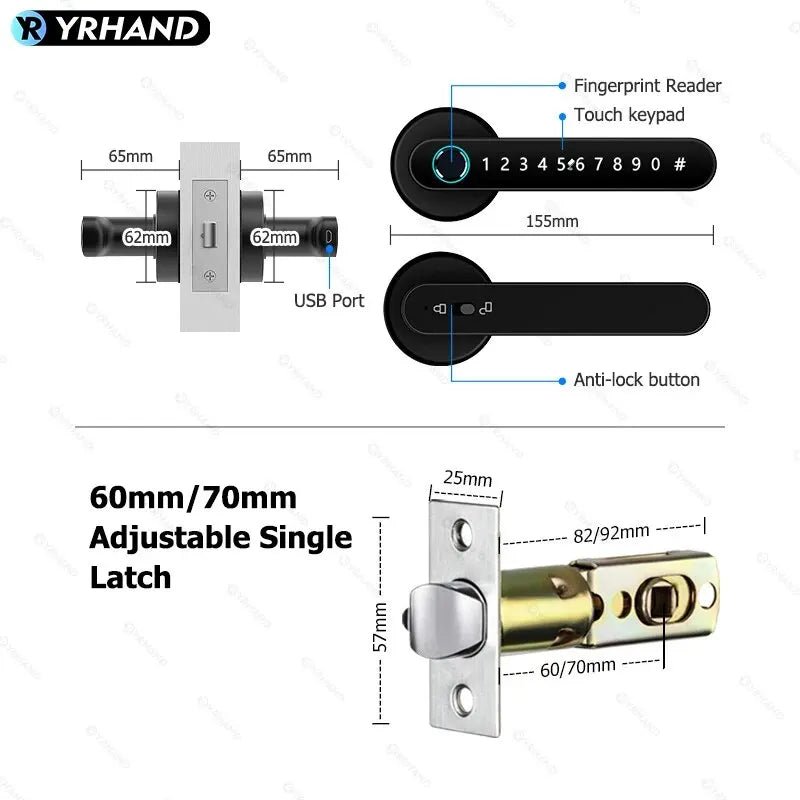 YRHAND Tuya BLE Biometric Smart Fingerprint Lock – Secure, Smart & Convenient