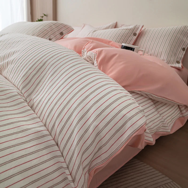 Luxury Yarn-Dyed Jacquard Striped Cotton Bedding Set – Elegant Comfort for Your Home