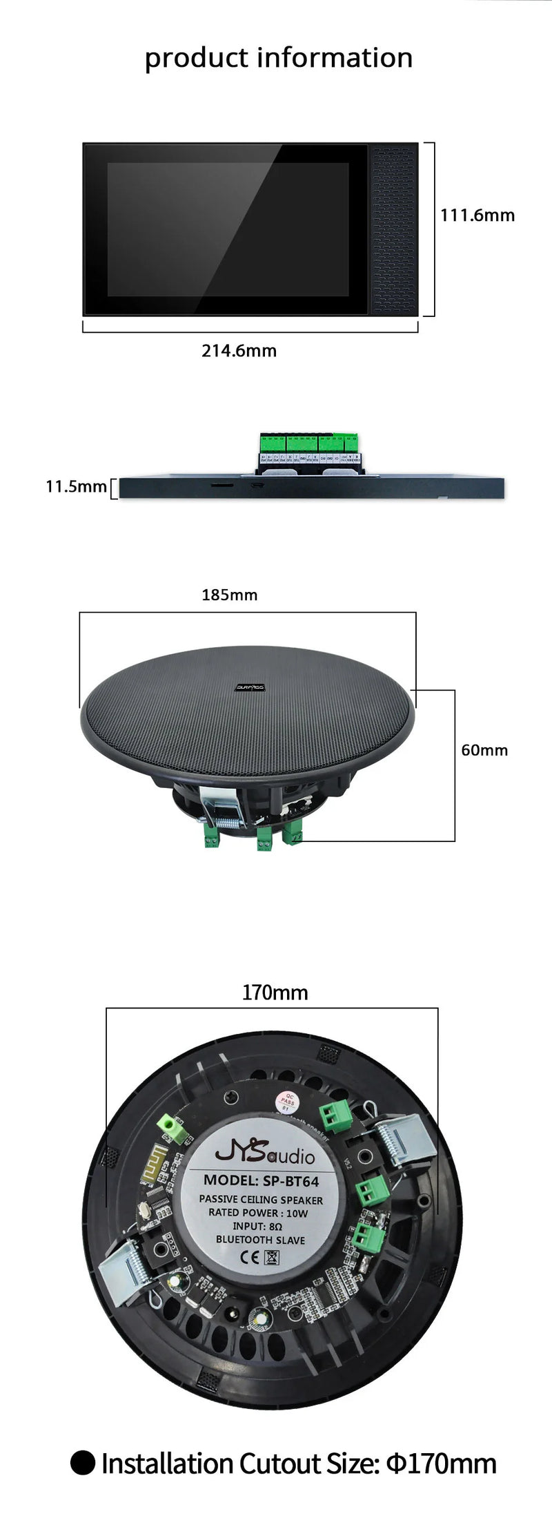JYSaudio Smart Home Theater System – TUYA Wall Sound Amplifier with WiFi, Touchscreen & Bluetooth Ceiling Speakers