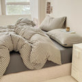 4-Piece Japan Style Plaid Duvet Cover Set – Elegant, Soft &amp; Skin-Friendly