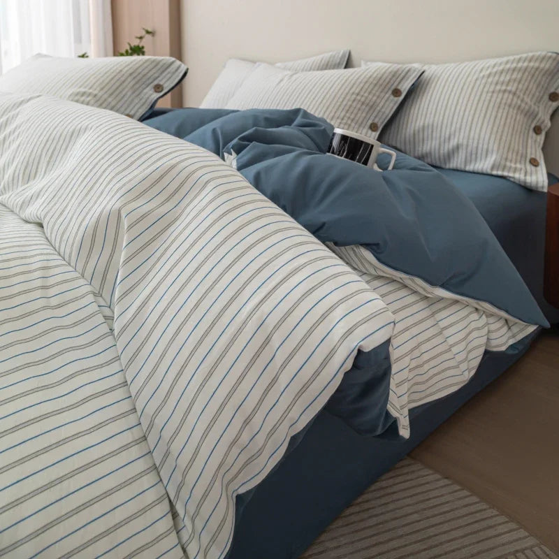 Luxury Yarn-Dyed Jacquard Striped Cotton Bedding Set – Elegant Comfort for Your Home