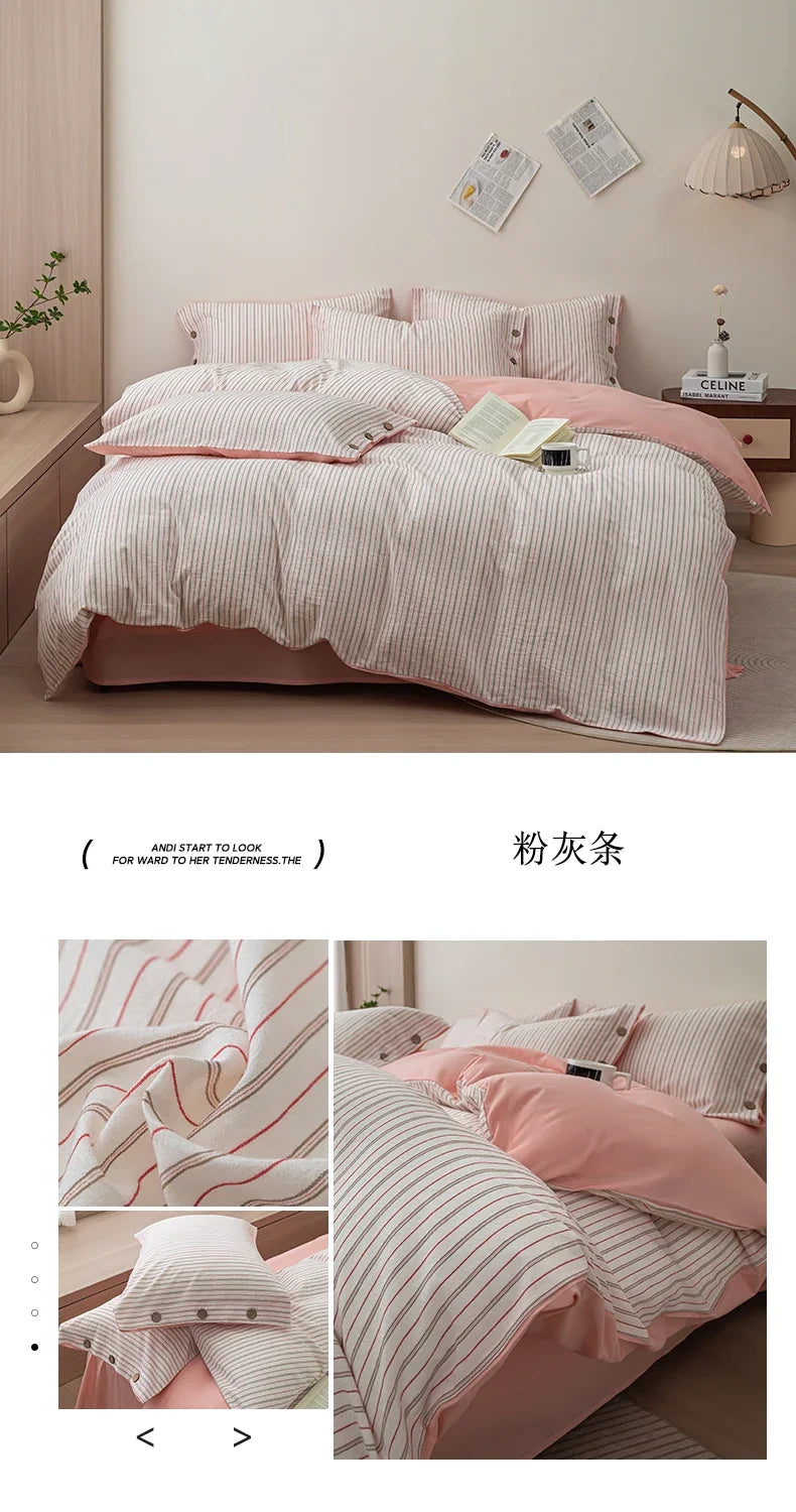 Luxury Yarn-Dyed Jacquard Striped Cotton Bedding Set – Elegant Comfort for Your Home