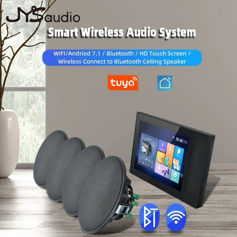 JYSaudio Smart Home Theater System – TUYA Wall Sound Amplifier with WiFi, Touchscreen & Bluetooth Ceiling Speakers