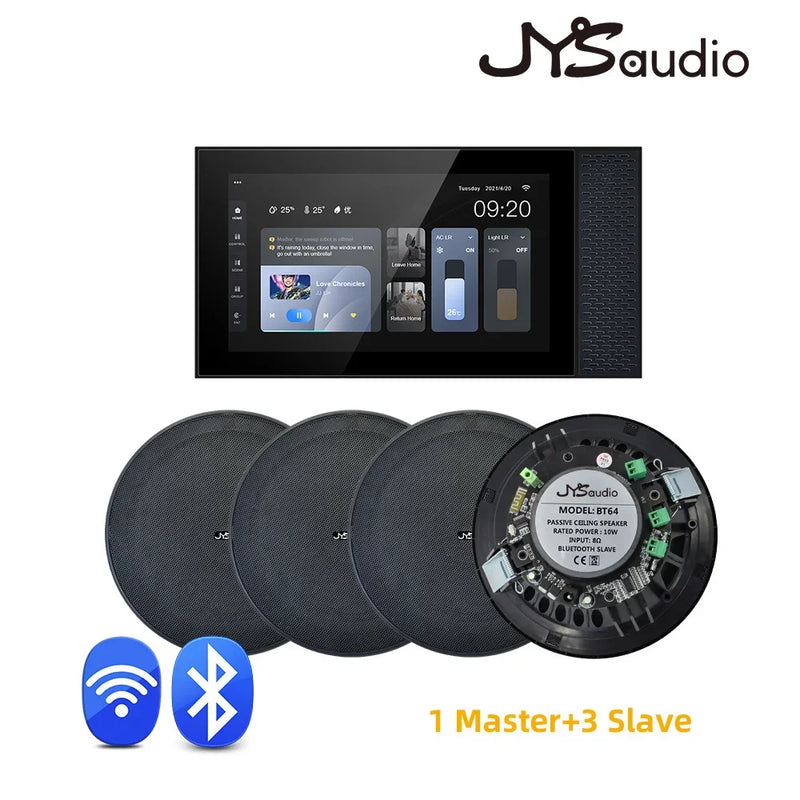 JYSaudio Smart Home Theater System – TUYA Wall Sound Amplifier with WiFi, Touchscreen & Bluetooth Ceiling Speakers