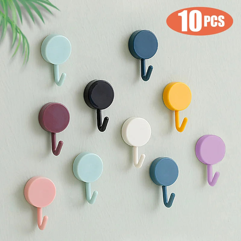 Image of 10PCS Self Adhesive Wall Hook Strong Without Drilling Coat Bag Bathroom Door Kitchen Towel Hanger Hooks Home Storage Accessories - high-quality image