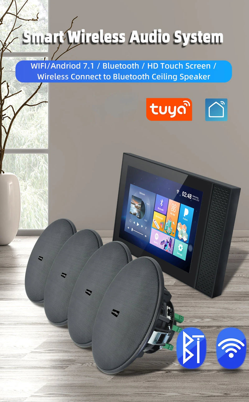 JYSaudio Smart Home Theater System – TUYA Wall Sound Amplifier with WiFi, Touchscreen & Bluetooth Ceiling Speakers