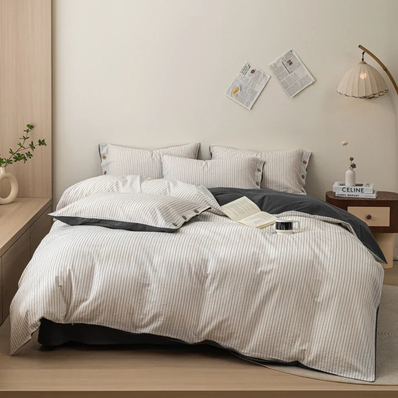 Luxury Yarn-Dyed Jacquard Striped Cotton Bedding Set – Elegant Comfort for Your Home