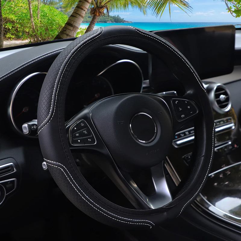 GripMax 3D Embossed Leather Steering Wheel Cover