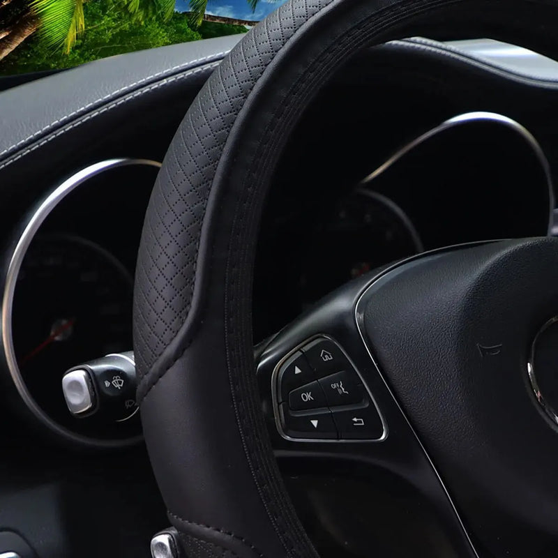 GripMax 3D Embossed Leather Steering Wheel Cover
