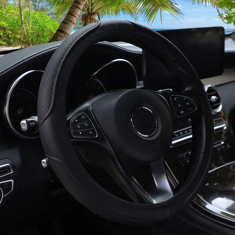 GripMax 3D Embossed Leather Steering Wheel Cover