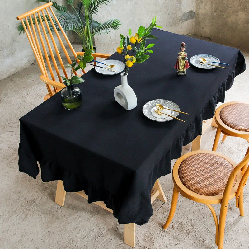 Nordic Elegance Ruffled Cotton Tablecloth