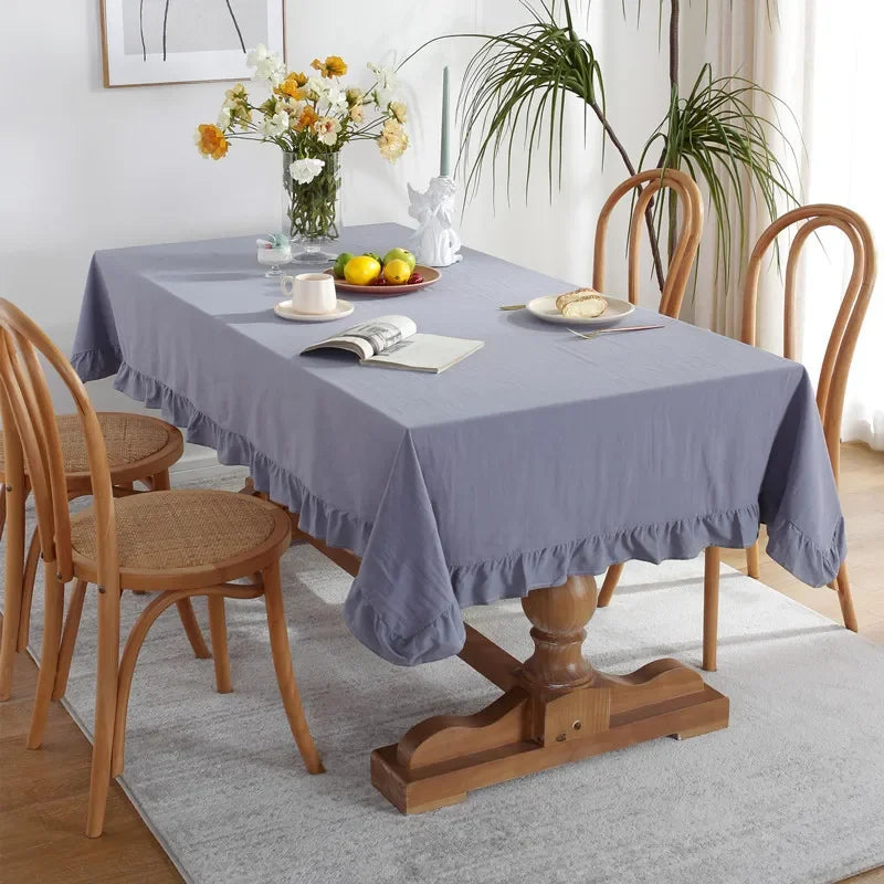 Nordic Elegance Ruffled Cotton Tablecloth