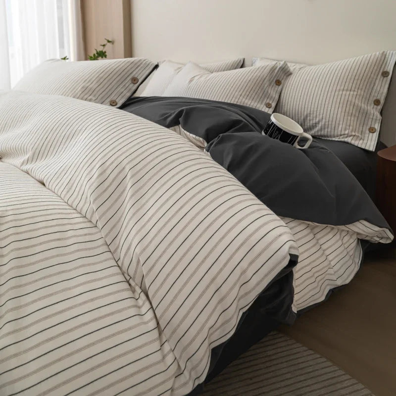 Luxury Yarn-Dyed Jacquard Striped Cotton Bedding Set – Elegant Comfort for Your Home