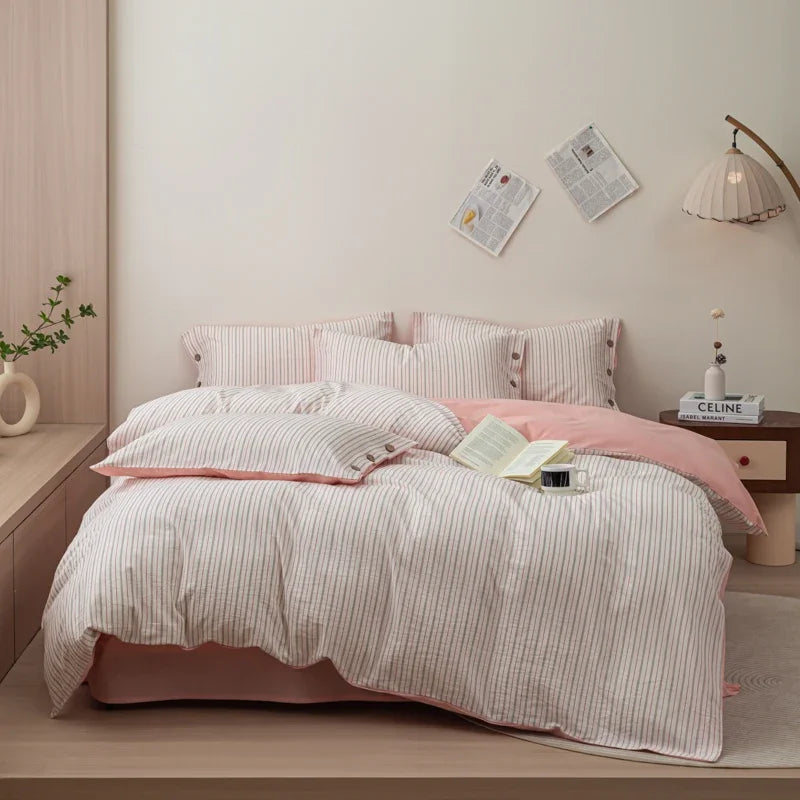 Luxury Yarn-Dyed Jacquard Striped Cotton Bedding Set – Elegant Comfort for Your Home