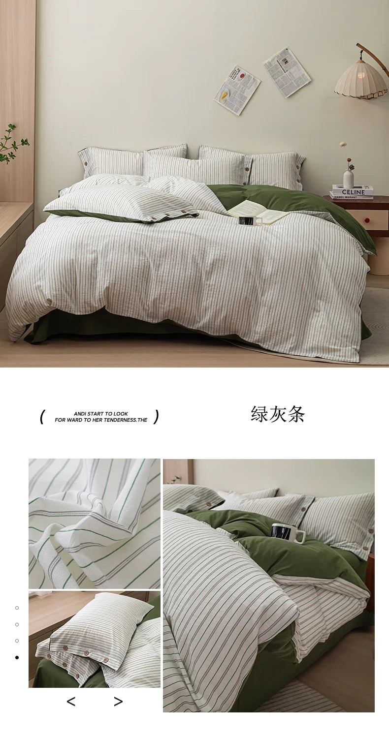 Luxury Yarn-Dyed Jacquard Striped Cotton Bedding Set – Elegant Comfort for Your Home