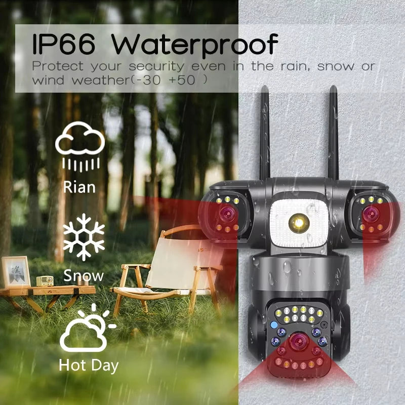 AIOOK Three-Lens 15MP WiFi IP Camera – Ultimate Outdoor Security with Full-Color Night Vision