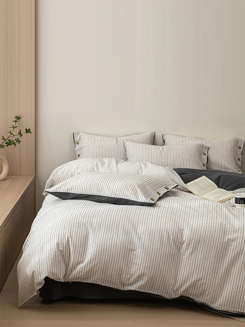 Luxury Yarn-Dyed Jacquard Striped Cotton Bedding Set – Elegant Comfort for Your Home