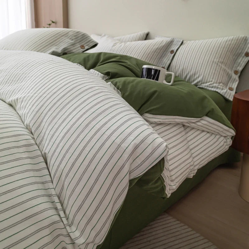 Luxury Yarn-Dyed Jacquard Striped Cotton Bedding Set – Elegant Comfort for Your Home