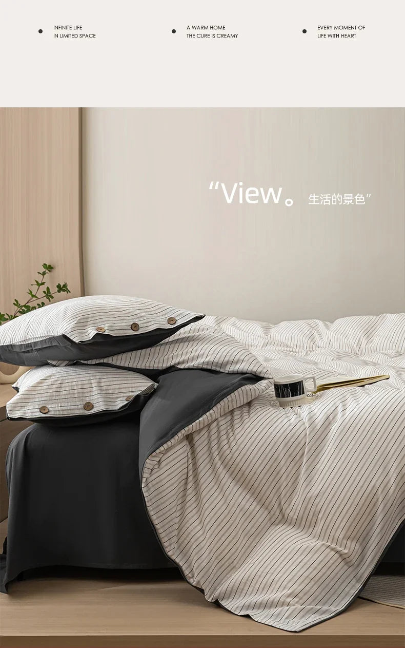 Luxury Yarn-Dyed Jacquard Striped Cotton Bedding Set – Elegant Comfort for Your Home