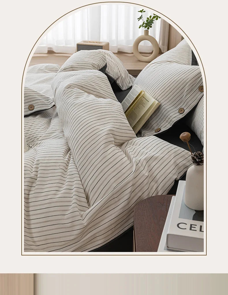 Luxury Yarn-Dyed Jacquard Striped Cotton Bedding Set – Elegant Comfort for Your Home