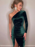 Velvet Elegance Diagonal Neck Dress