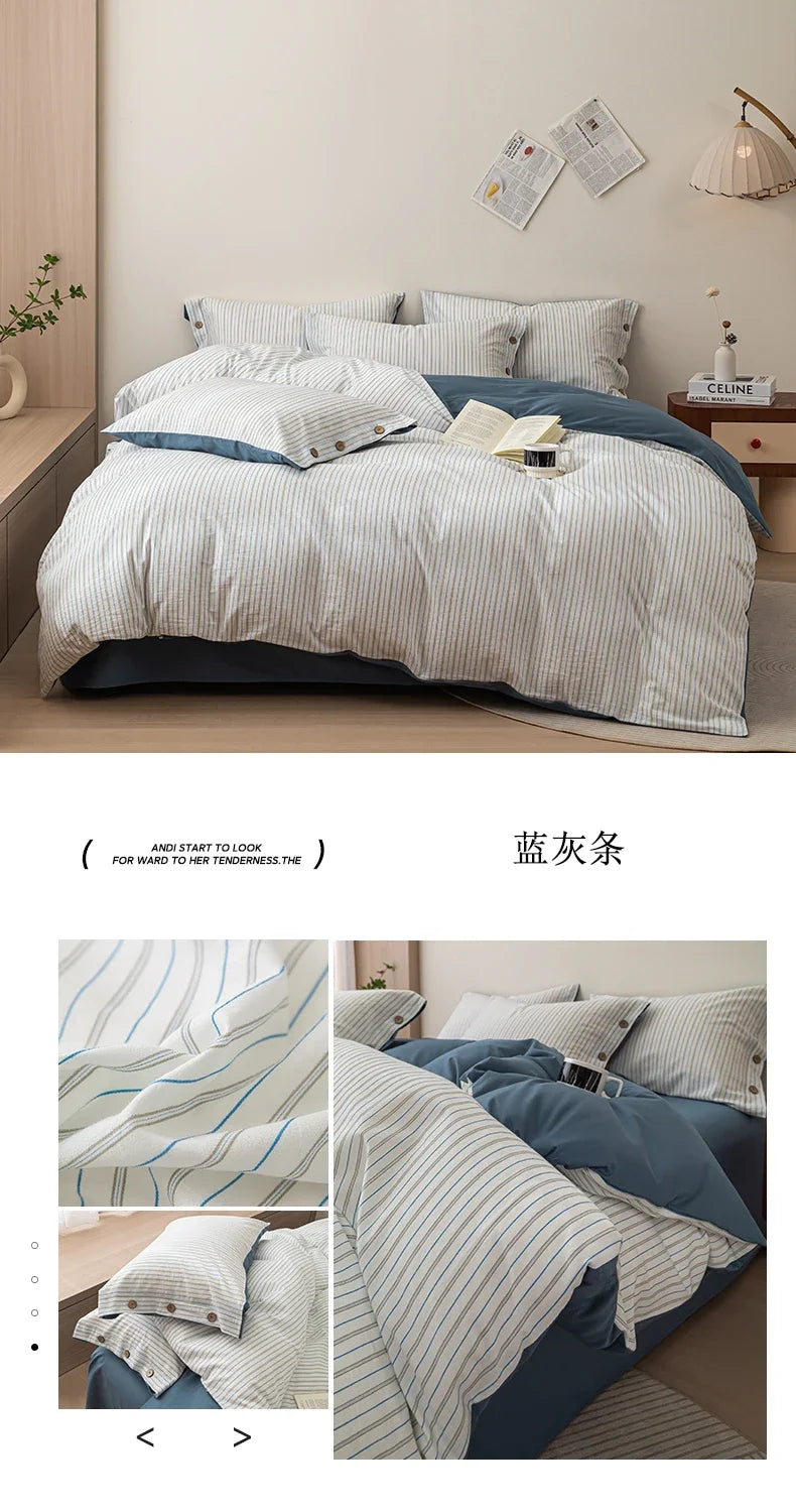 Luxury Yarn-Dyed Jacquard Striped Cotton Bedding Set – Elegant Comfort for Your Home