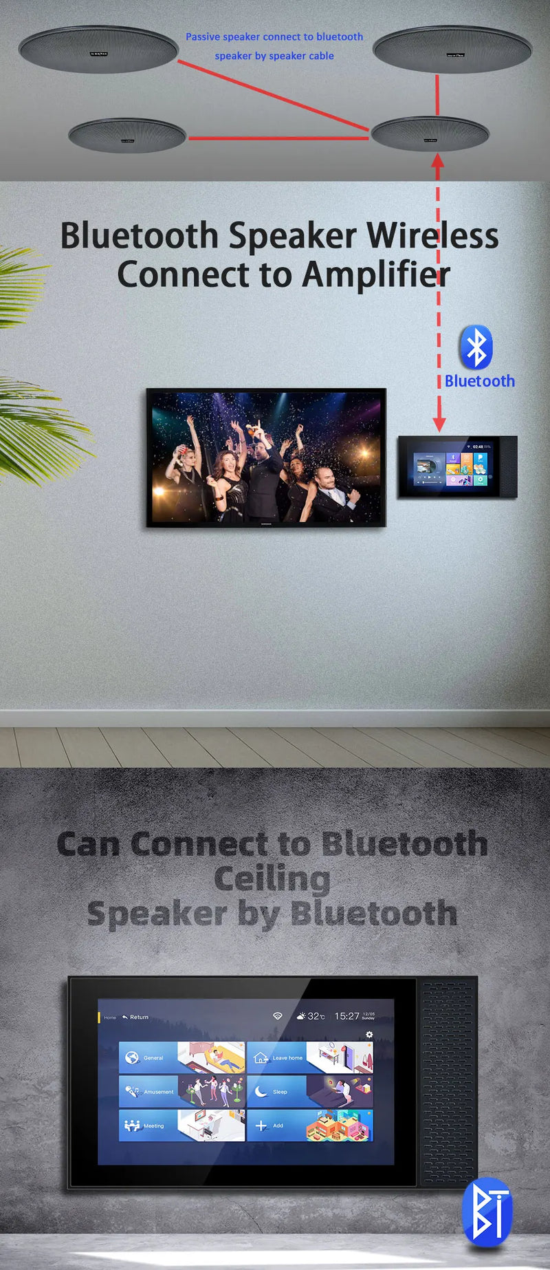 JYSaudio Smart Home Theater System – TUYA Wall Sound Amplifier with WiFi, Touchscreen & Bluetooth Ceiling Speakers